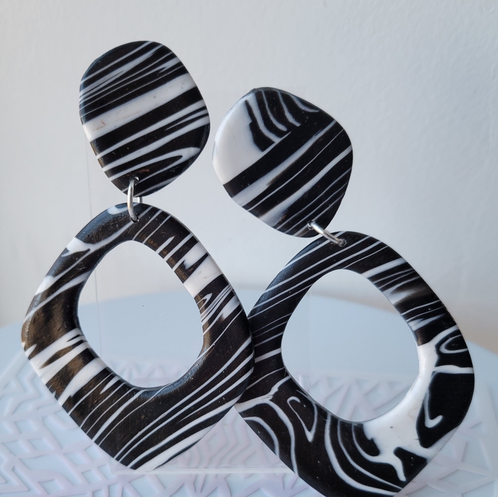 Monochrome Swirl Statement Earrings